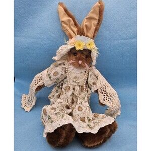 Easter Bunny Plush Grandma Shelf sitter Glasses Faux Pearls Stuffed Toy Vintage